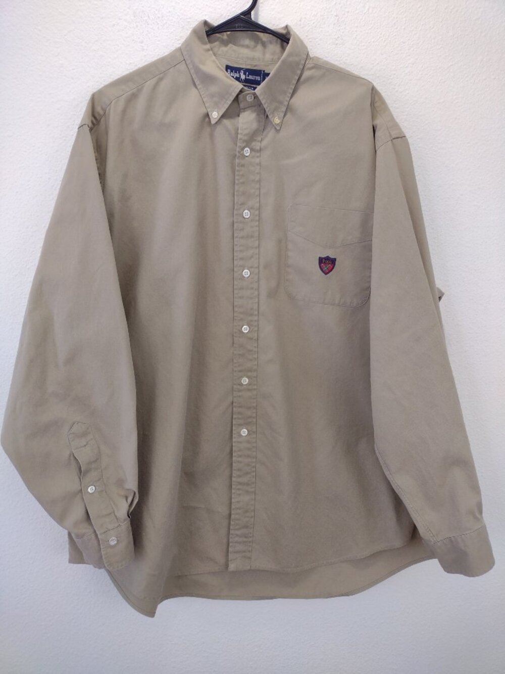 Ralph Lauren Men's Button-Down Shirt XL Tan Crest Logo
